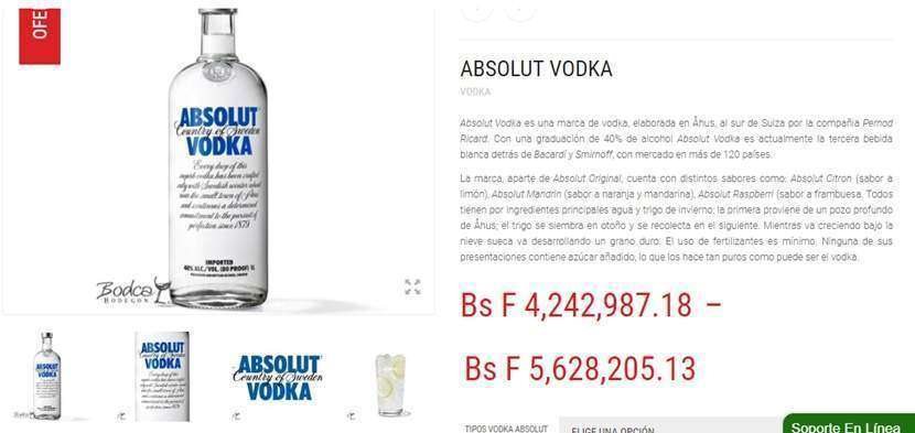 Precio de Absolut Vodka